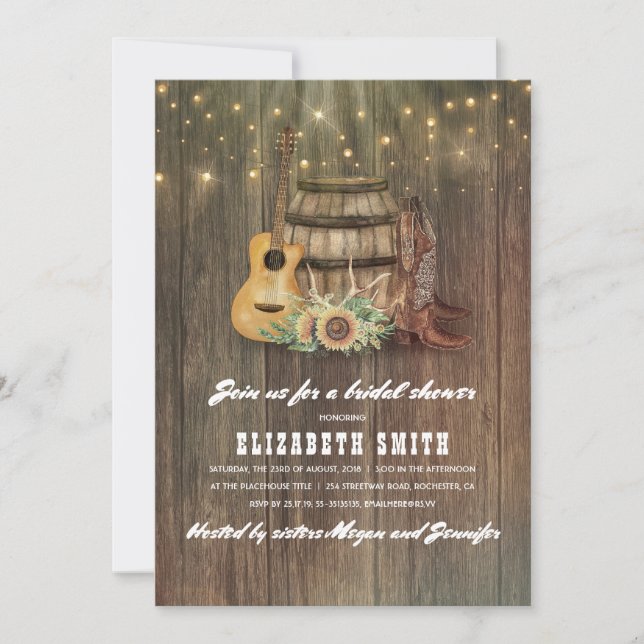 Cowboy Boots Vin Barrel Land Möhippa Inbjudningar (Framsida)