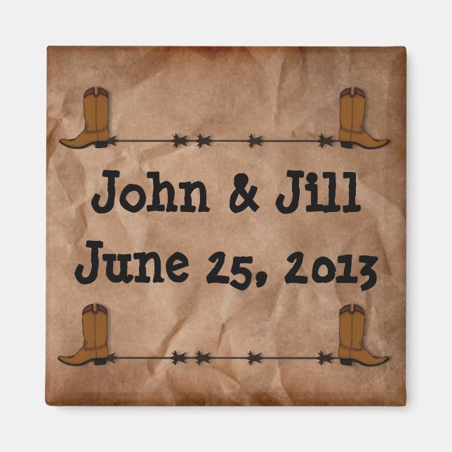 Cowboy Boots Wedding Favor Magnet (Framsidan)