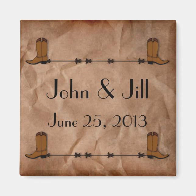 Cowboy Boots Wedding Favor Magnet (Framsidan)