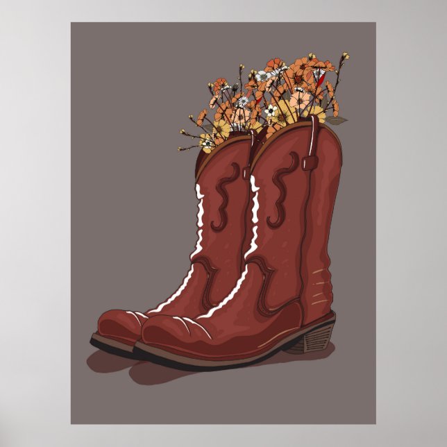 Cowboy Boots With Wildflowers Poster (Framsidan)