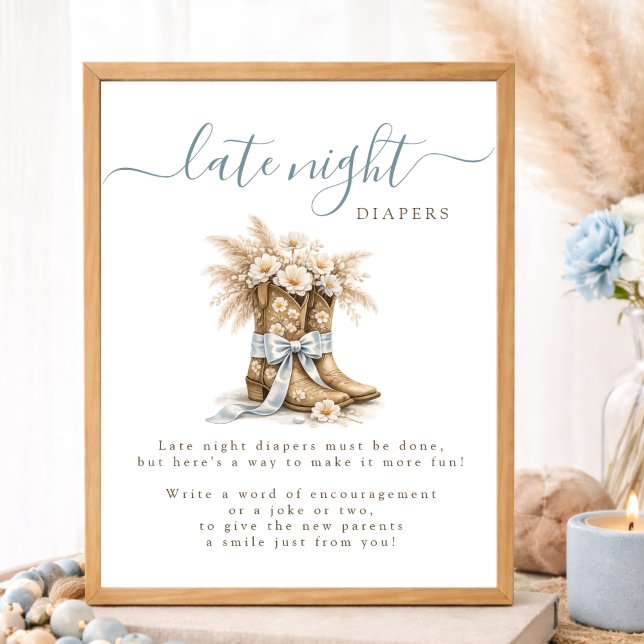 Cowboy Bow Western Baby Shower Late Night Diapers Poster (Skapare uppladdad)