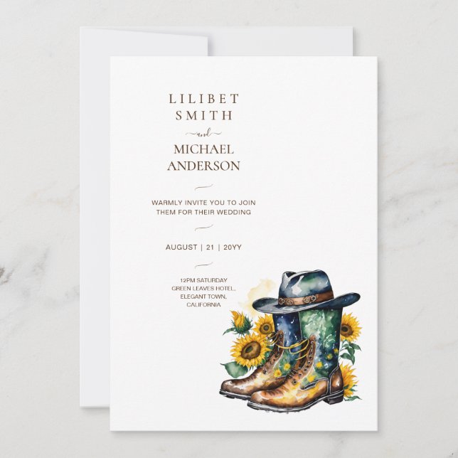 Cowboy Bröllop Birthday Baby Shower Pension Inbjudningar (Framsida)