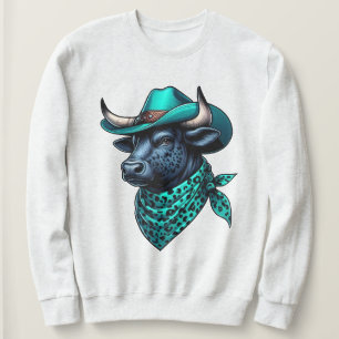 Cowboy Bull med turkos Hat och Patterned Scarf T Shirt