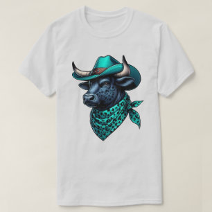 Cowboy Bull med turkos Hat och Patterned Scarf T Shirt