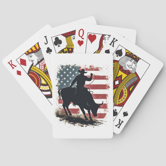 Cowboy Bull Rider Patriotic American Flagga Cowboy Casinokort (Baksidan)