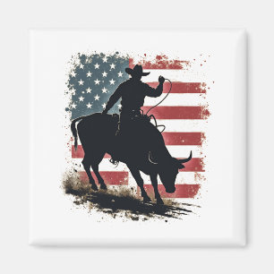 Cowboy Bull Rider Patriotic American Flagga Cowboy Magnet