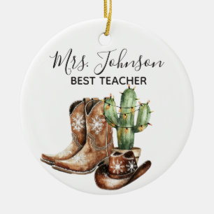Cowboy Cactus Best Teacher Gift Julgransprydnad Keramik