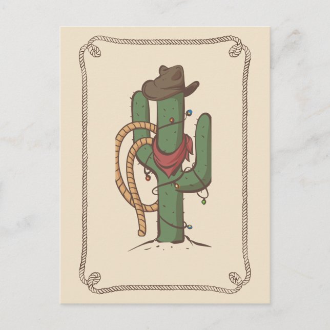 Cowboy Cactus Illustration Vykort (Framsida)