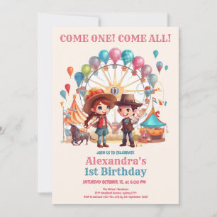 Cowboy Carnival Circus Show Birthday Inbjudningar