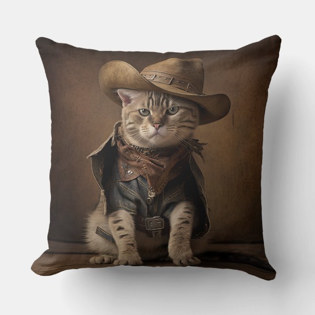 Cowboy Cat Dekorativ kudde (Framsida)