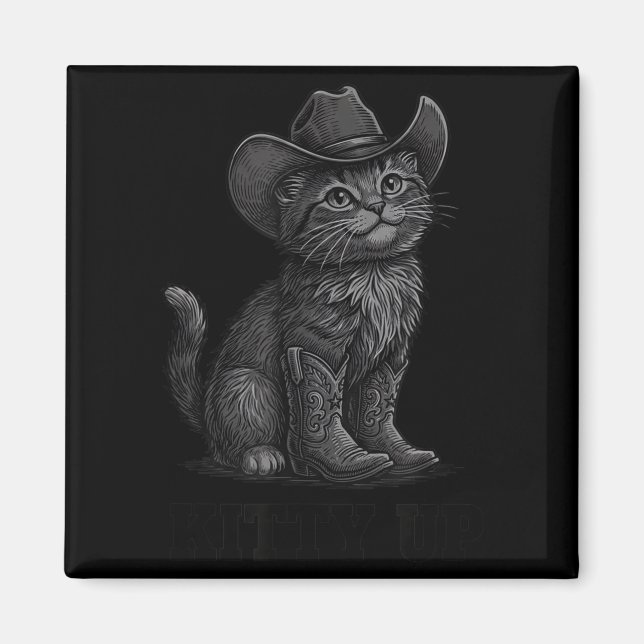 Cowboy Cat Kitty Up Vintage Western Cat  Magnet (Framsidan)
