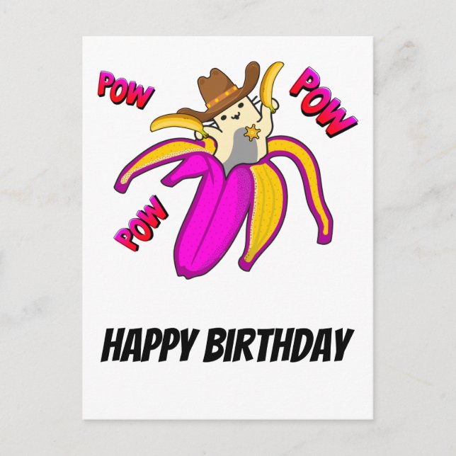 Cowboy Cat med Banana Pistols och sheriff Star Vykort (Framsida)