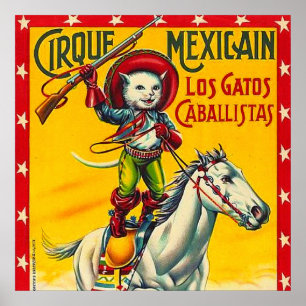 Cowboy Cat Mexican Circus Vintage affisch Art