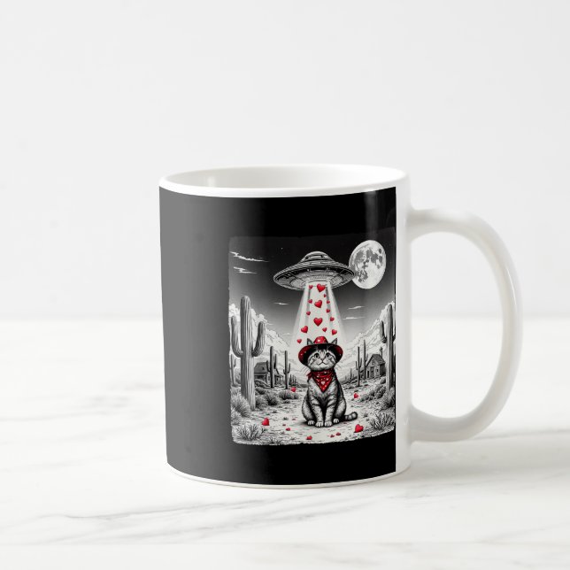 Cowboy Cat Ufo Meme Funny Cat Ufos Valentines day Kaffemugg (Höger)
