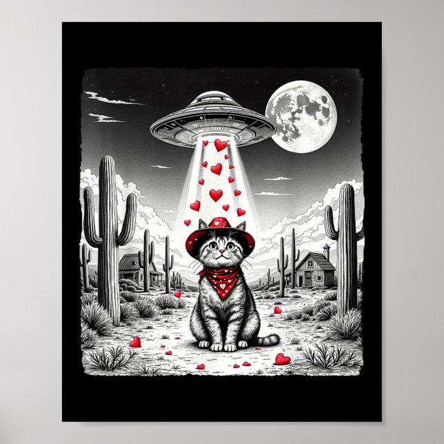 Cowboy Cat Ufo Meme Funny Cat Ufos Valentines day Poster (Framsidan)