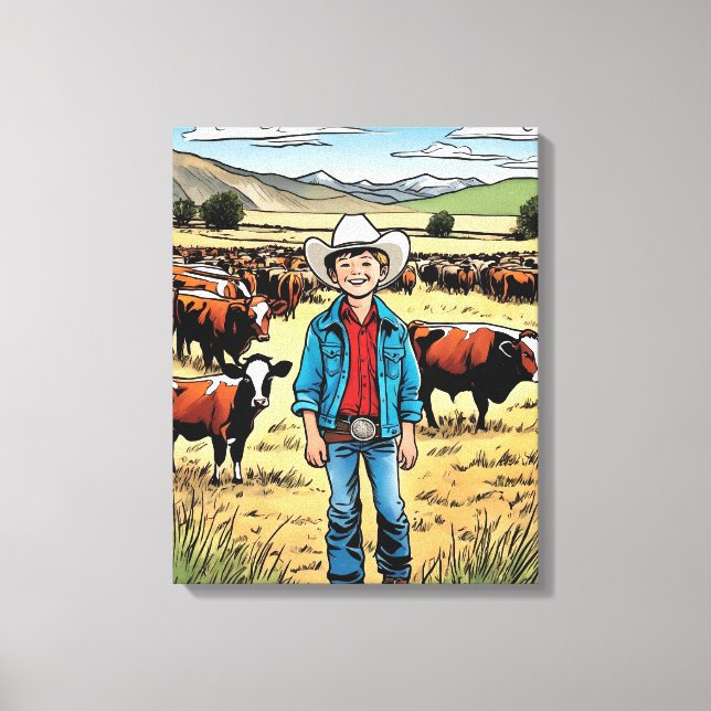 Cowboy Cattle Ranch Young Boy Graphic Art Canvas (Framsida)