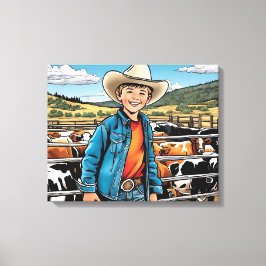 Cowboy Cattle Ranch Young Boy Graphic Art Canvastryck