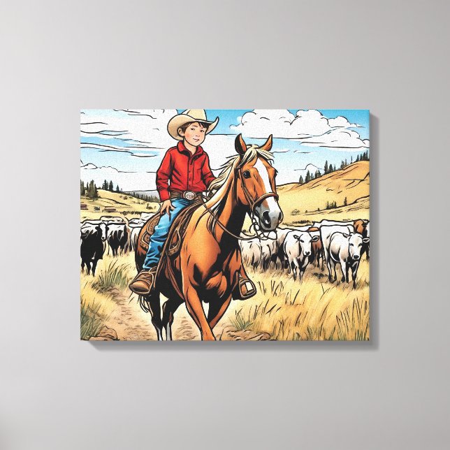 Cowboy Cattle Rancher Boy's Bedroom Graphic Art Canvastryck (Framsida)