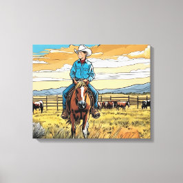 Cowboy Cattle Rancher Boy's Bedroom Graphic Art Canvastryck