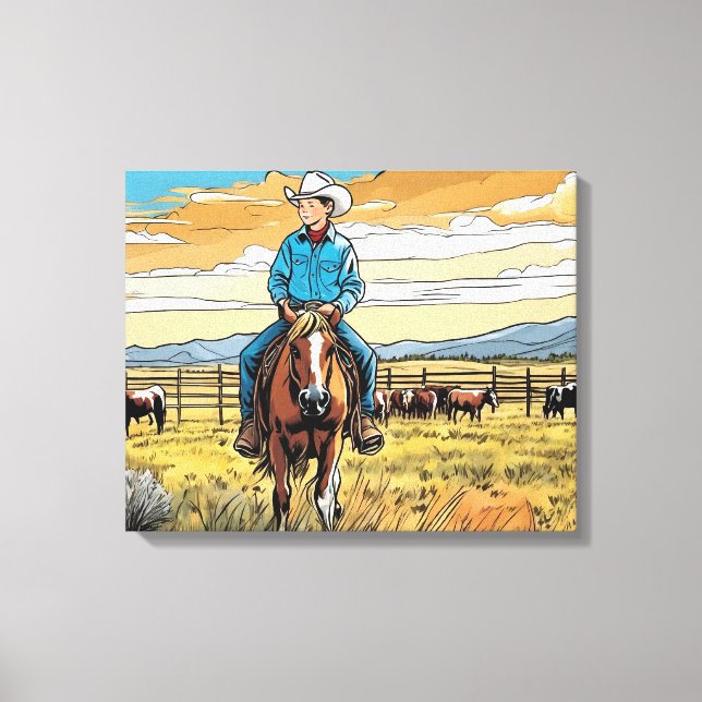 Cowboy Cattle Rancher Boy's Bedroom Graphic Art Canvastryck (Framsida)