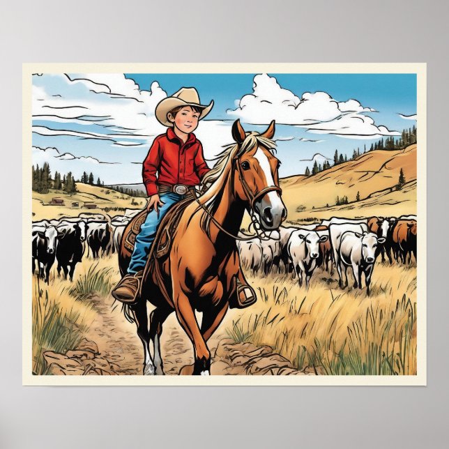 Cowboy Cattle Rancher Boy's Bedroom Graphic Art Poster (Framsidan)