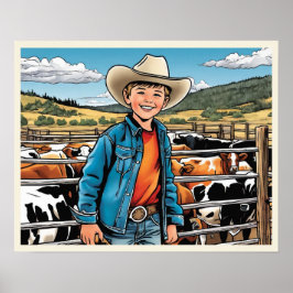 Cowboy Cattle Rancher Boy's Bedroom Graphic Art Poster
