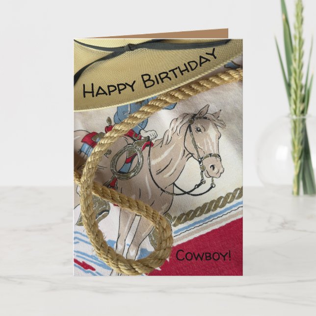 Cowboy Child Birthday Card & ridning horse pony Kort (Framsida)