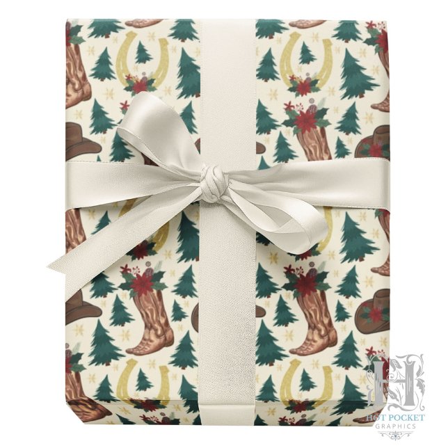 Cowboy Christmas Gift Wrapping Paper - Cream Presentpapper (Skapare uppladdad)