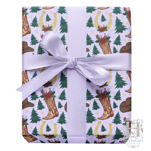 Cowboy Christmas Gift Wrapping Paper - Purple Presentpapper (Skapare uppladdad)