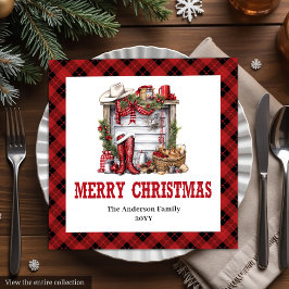 Cowboy Christmas napkins red black tartan design Pappersservett