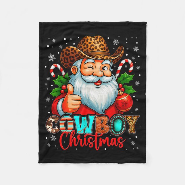 Cowboy Christmas Santa Pajamas Xmas Men Boy Kids O Fleecefilt (Framsidan)