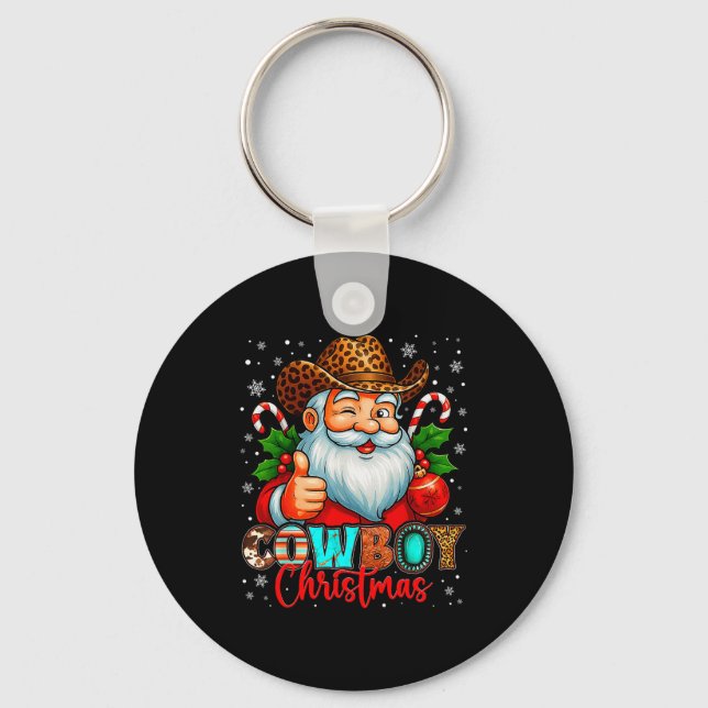 Cowboy Christmas Santa Pajamas Xmas Men Boy Kids O Nyckelring (Framsida)