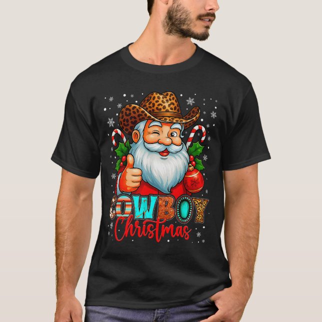 Cowboy Christmas Santa Pajamas Xmas Men Boy Kids O T Shirt (Framsida)
