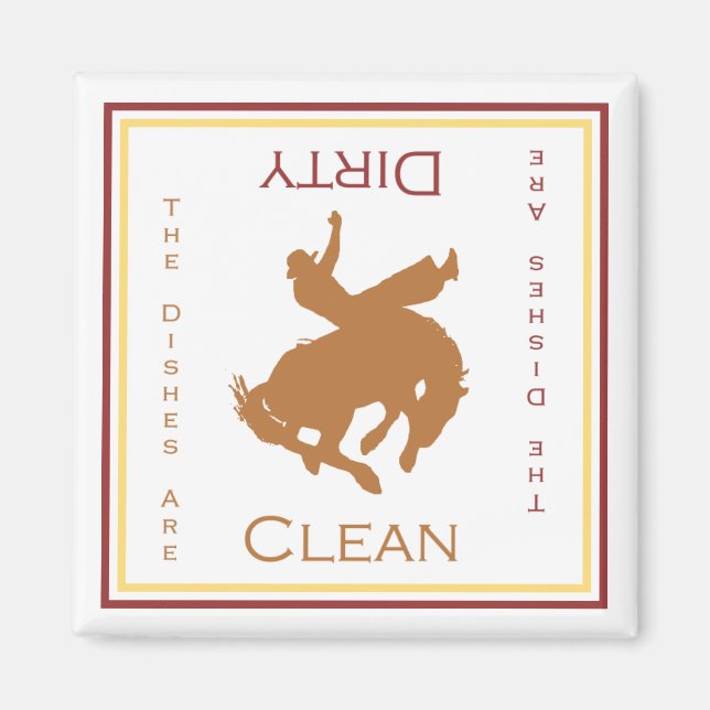 Cowboy Clean eller Dirty Dishwasher Magnet (Framsidan)