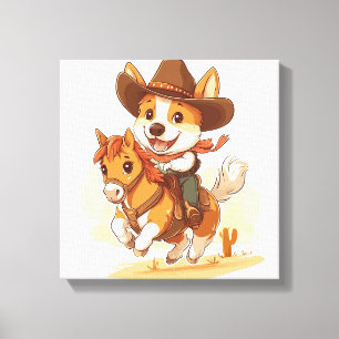 Cowboy Corgi � Western Rodeo Hund Canvastryck