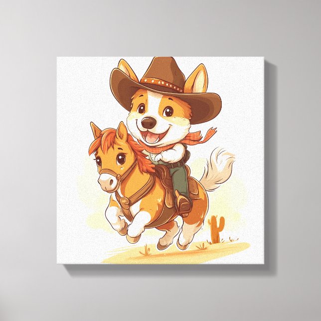 Cowboy Corgi � Western Rodeo Hund Canvastryck (Framsida)