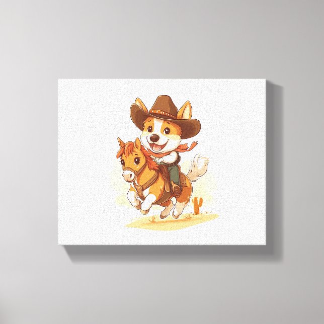 Cowboy Corgi - Western Rodeo Hund Canvastryck (Framsida)