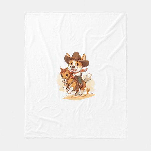 Cowboy Corgi - Western Rodeo Hund Fleecefilt (Framsidan)