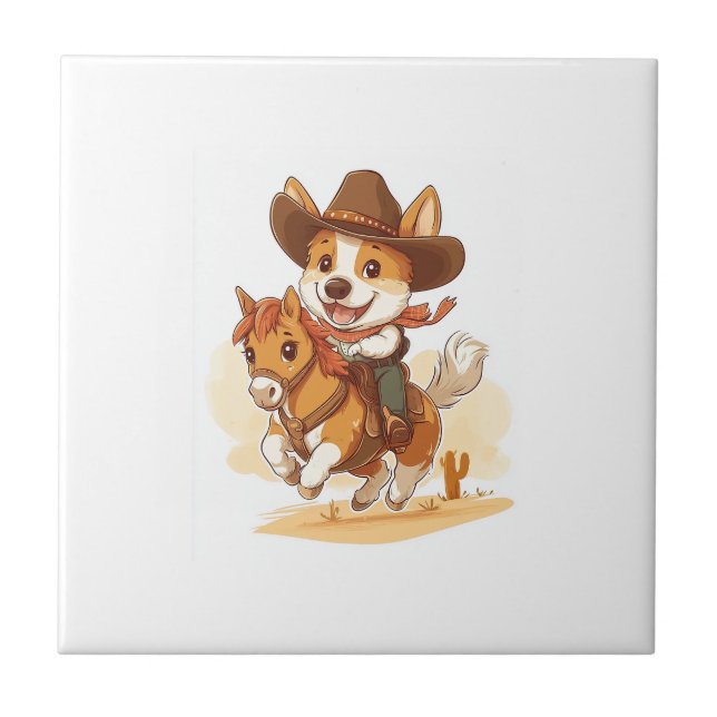 Cowboy Corgi � Western Rodeo Hund Kakelplatta (Framsidan)
