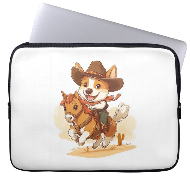 Cowboy Corgi - Western Rodeo Hund Laptop Fodral (Framsidan)