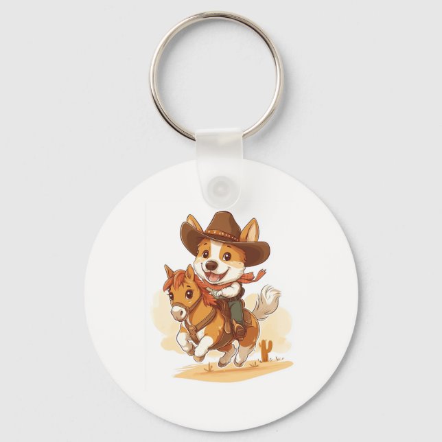Cowboy Corgi � Western Rodeo Hund Nyckelring (Framsida)