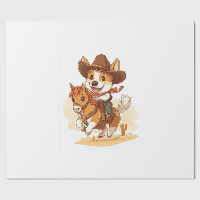 Cowboy Corgi � Western Rodeo Hund Presentpapper (Platt)