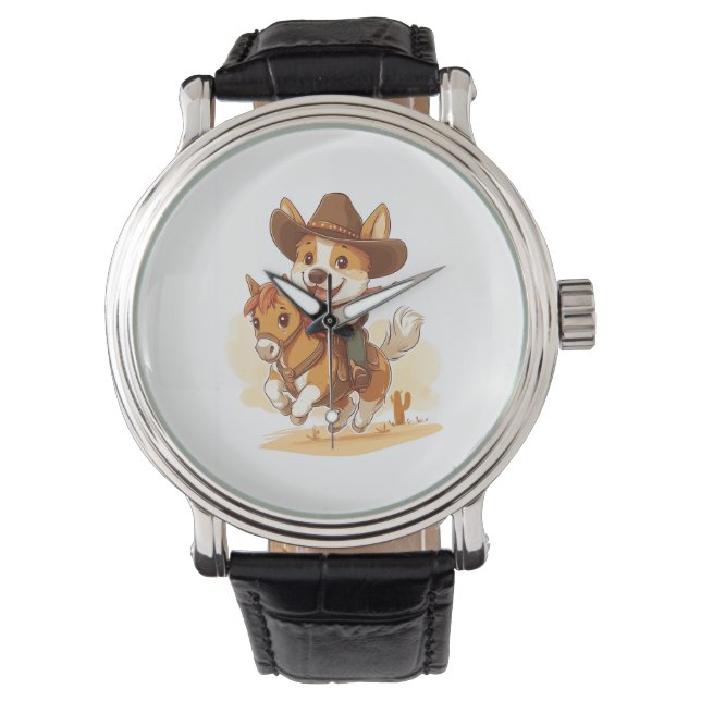 Cowboy Corgi � Western Rodeohund Armbandsur (Framsida)