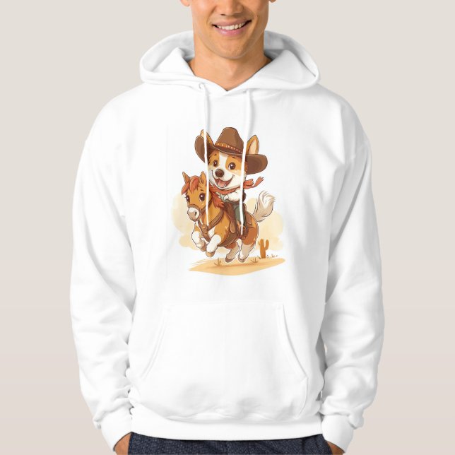 Cowboy Corgi � Western Rodeohund Hoodie (Framsida)