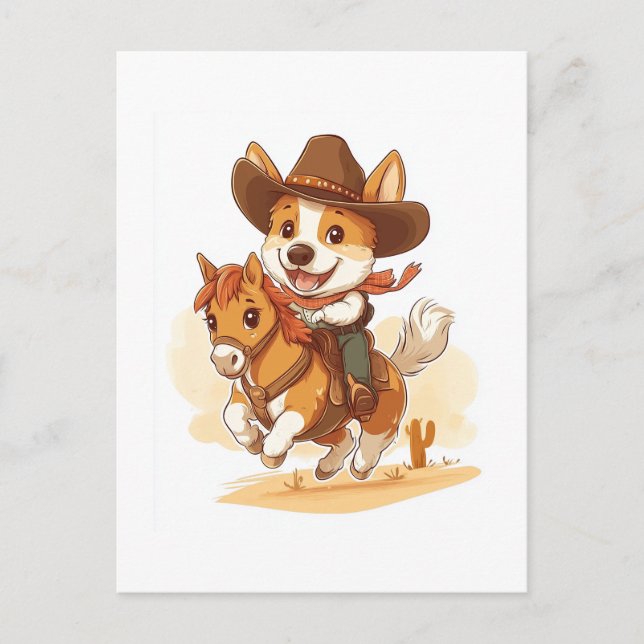 Cowboy Corgi � Western Rodeohund Vykort (Framsida)