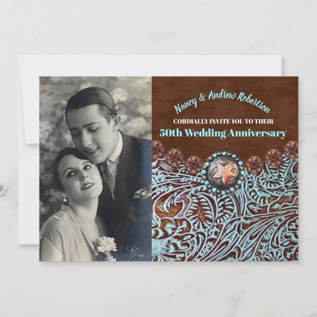 cowboy country western 50-års bröllopsdag inbjudningar (Framsida)