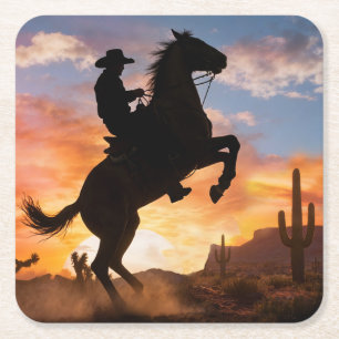 Cowboy Country Western Häst Underlägg Papper Kvadrat