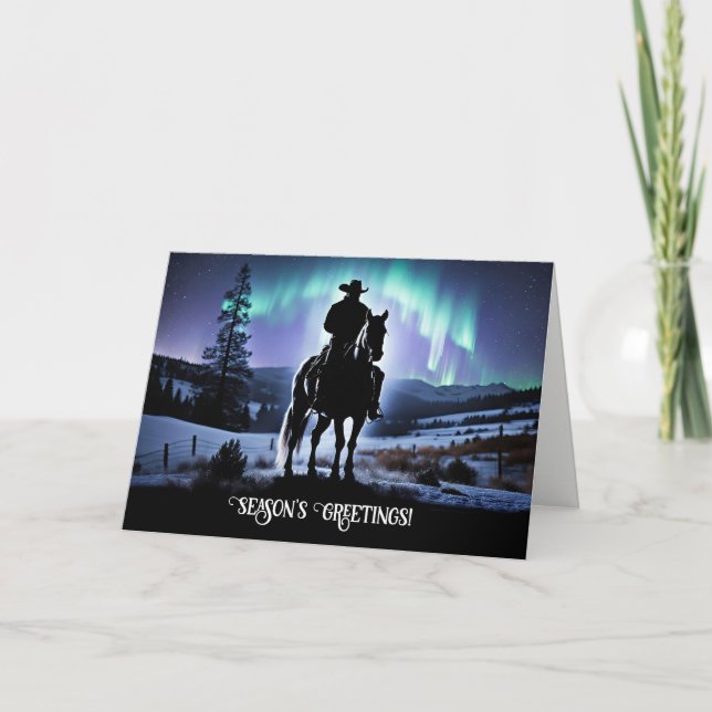Cowboy Country Western Northern Lights Christmas Kort (Framsida)