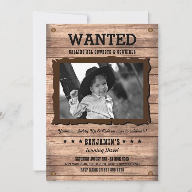 Cowboy Cowgirl Birthday PartyWanted Poster Inbjuda Inbjudningar (Framsida)