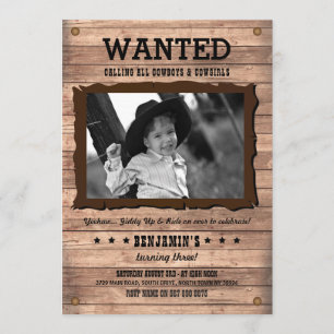 Cowboy Cowgirl Birthday PartyWanted Poster Inbjuda Inbjudningar